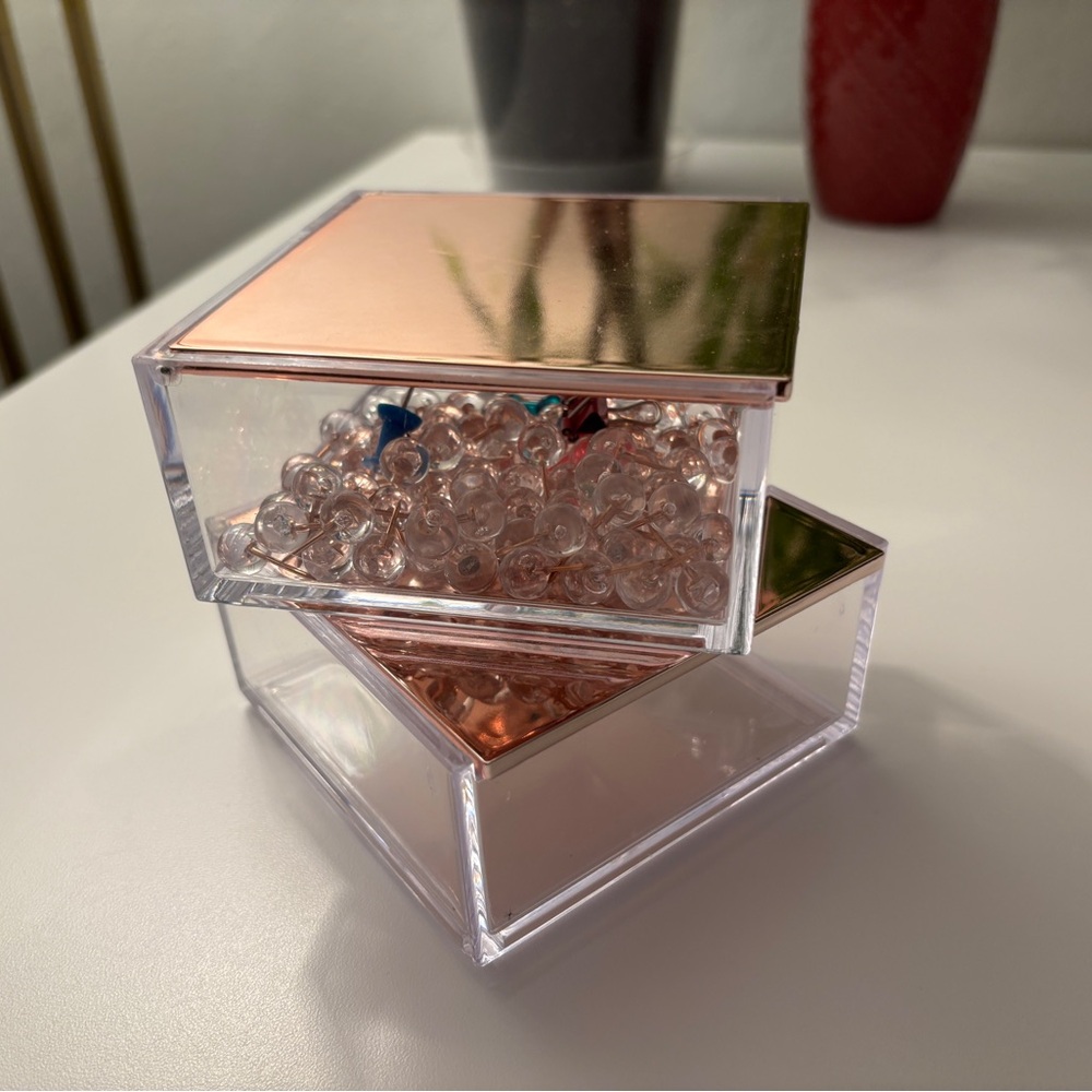 Rose Gold Acrylic Storage Box - Small Desk Organizer (Two)